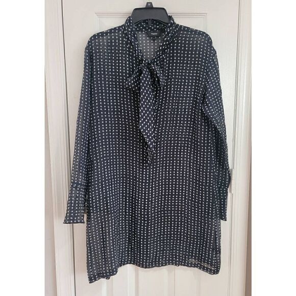 Theory Silk Chiffon Neck Tie Diamond Print Dress 6 - Picture 2 of 10